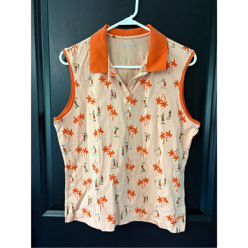 Lady Hagen Women’s XL Sleeveless Golf Shirt Tropical Palm Tree Print Resort